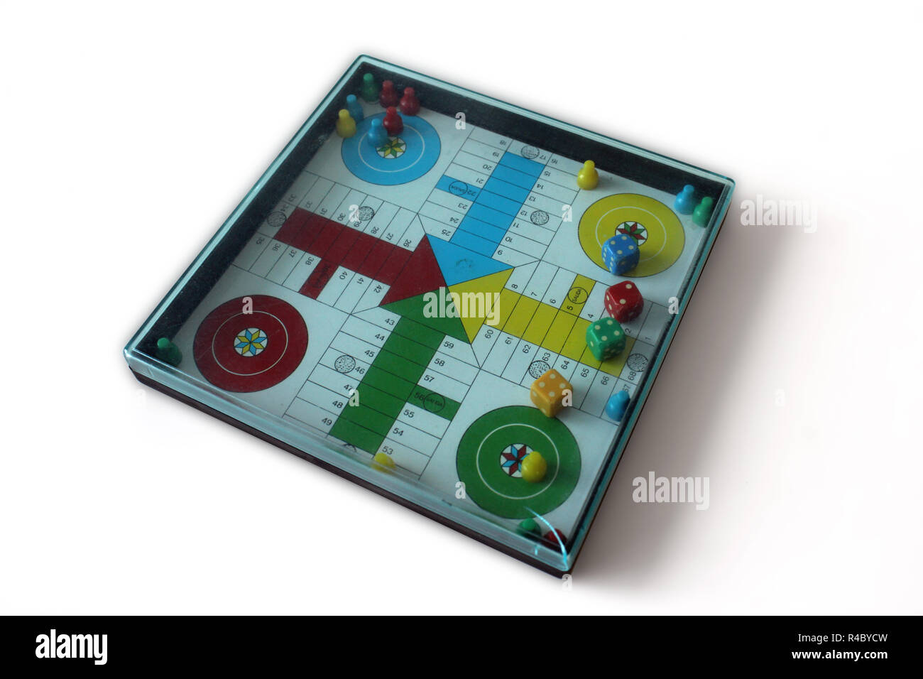 Plastic ludo board game isolated on a white background. Stock Photo