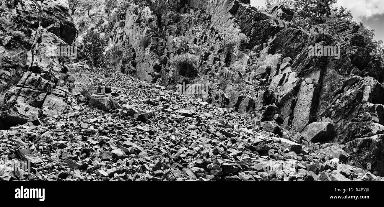 Horizontal black and white mountain landslide landscape backgrou Stock Photo