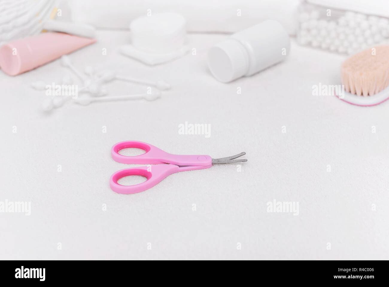Scissors for newborns with special round tips. Stock Photo