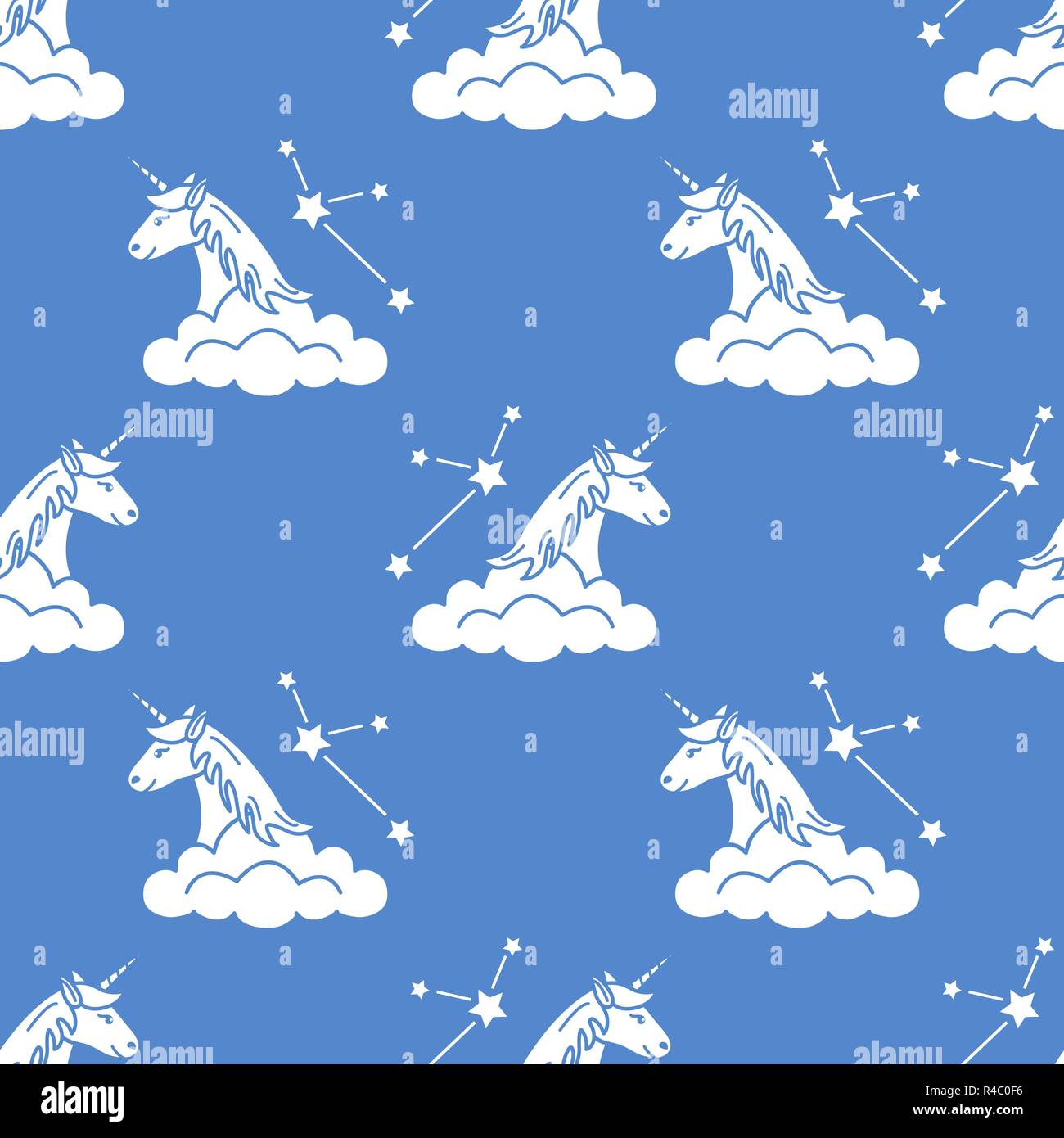 Seamless pattern with magic unicorn and constellations, clouds. Design for  children graphic, t-shirt, cover, gift card Stock Vector Image & Art - Alamy