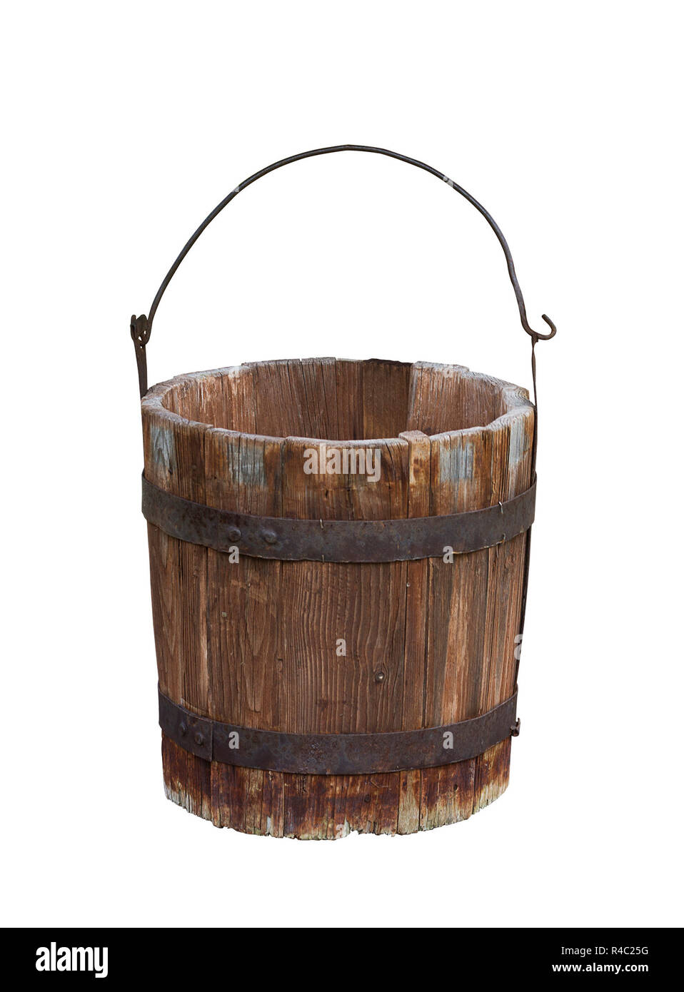 Empty wood water bucket Stock Photo