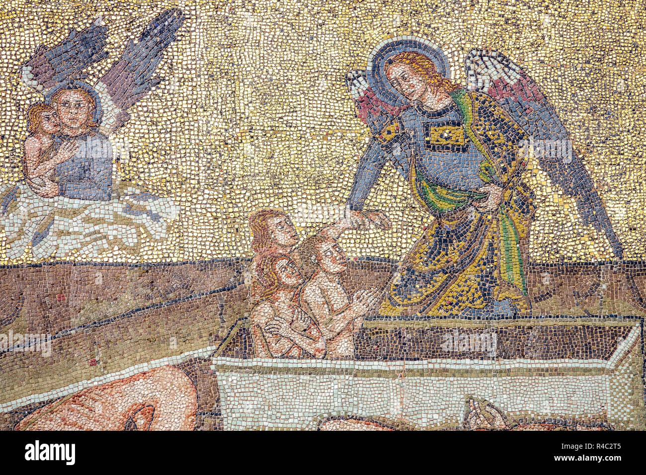 Prague Castle detail, The Last Judgment Mosaic on the St. Vitus Cathedral, resurrection Czech Republic Stock Photo