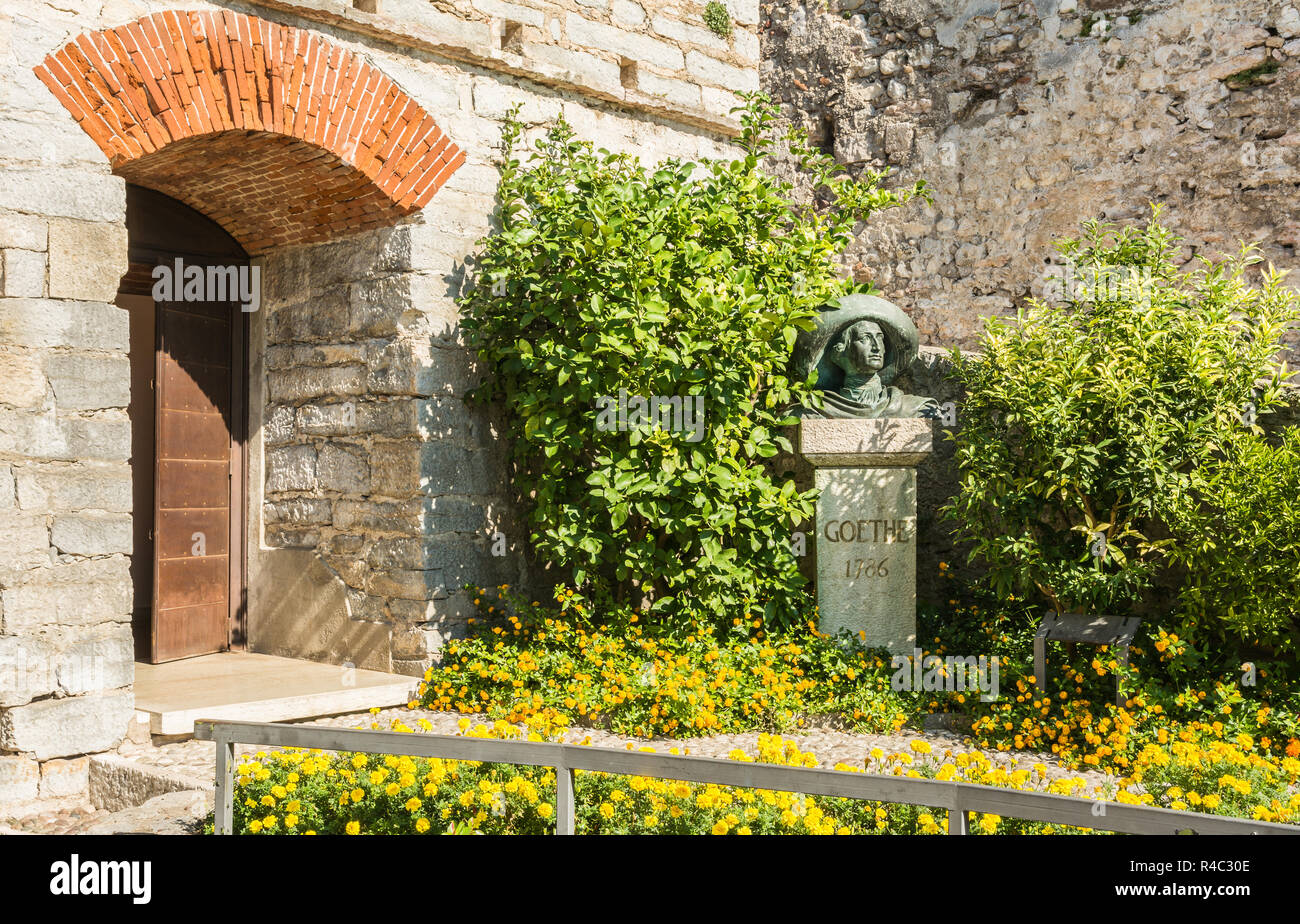 Bust of great German 18th century traveller and writer Johann Wolfgang von Goethe in Malcesine on Italy's Lake Garda Stock Photo