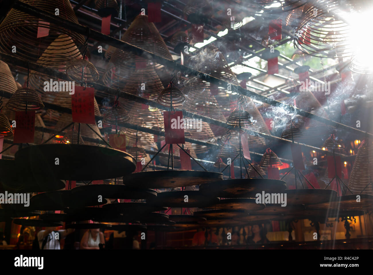 Incense Coils And Smoke Inside Man Mo Temple Hollywood Road Hong