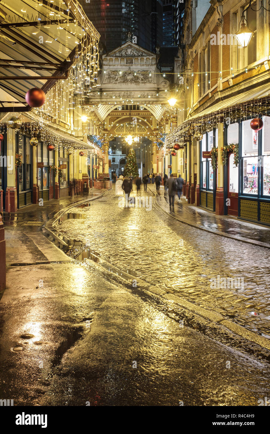 UK., London, Lime Street Passage  leading to  Leadenhall Market.It is one of the oldest markets in London, dating from the 14th century, and is locate Stock Photo