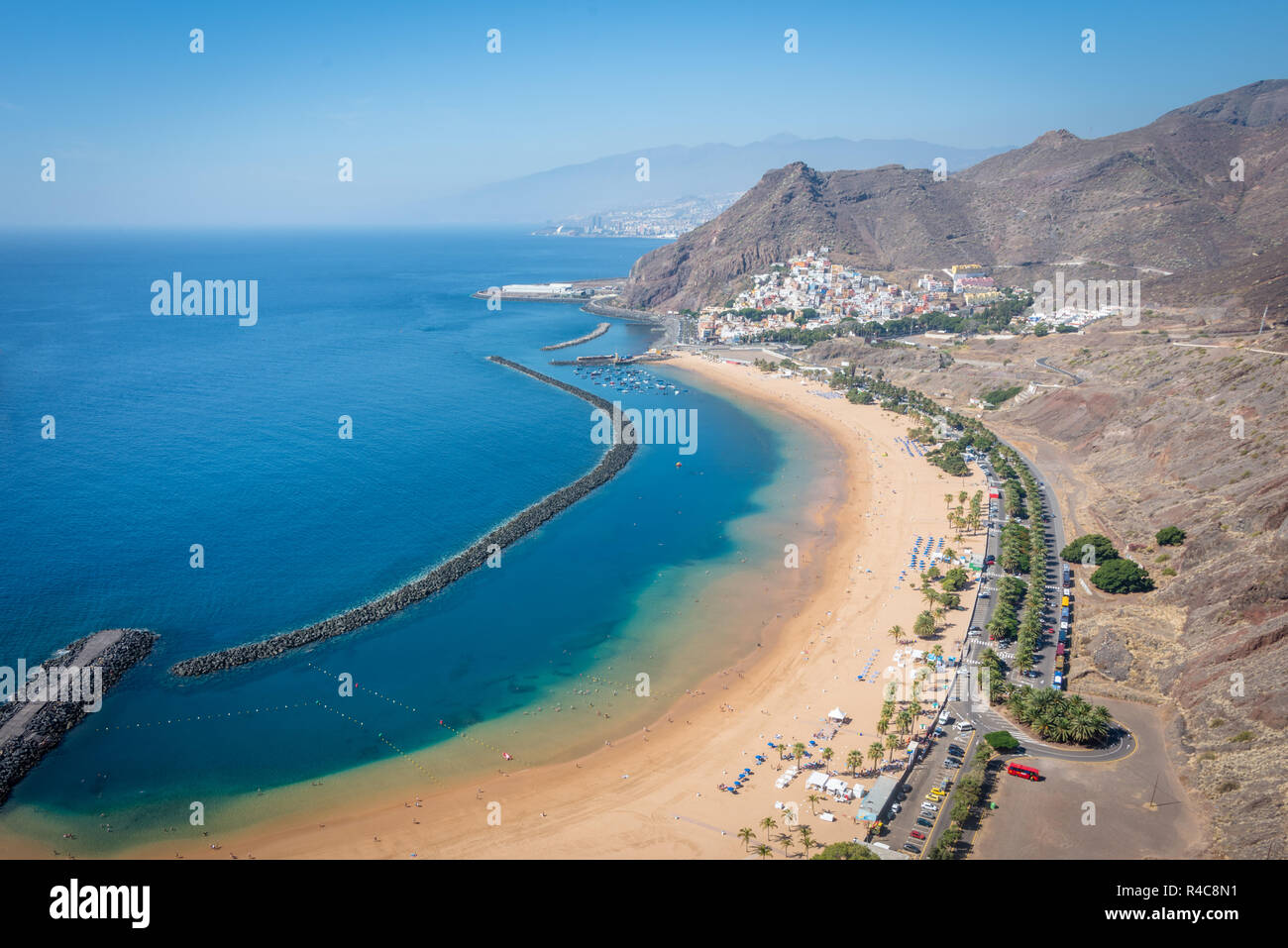 Landscape view on Playa de Las Teresitas (Teresitas beach) and the village of San Andres in the north of Santa Cruz de Tenerife, Spai Stock Photo