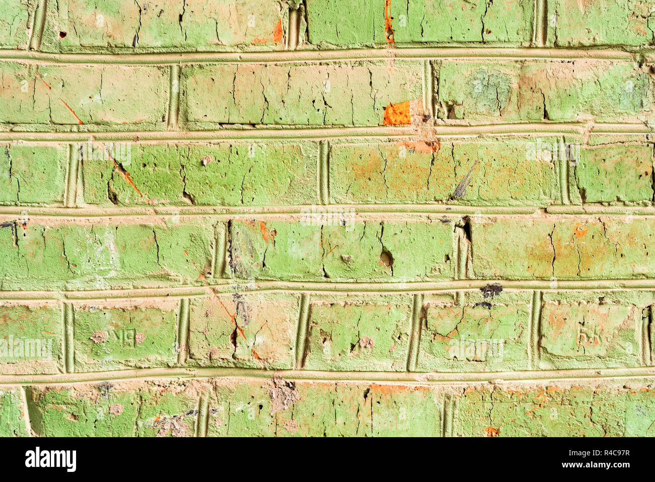 Old vintage green brick wall background close Stock Photo - Alamy