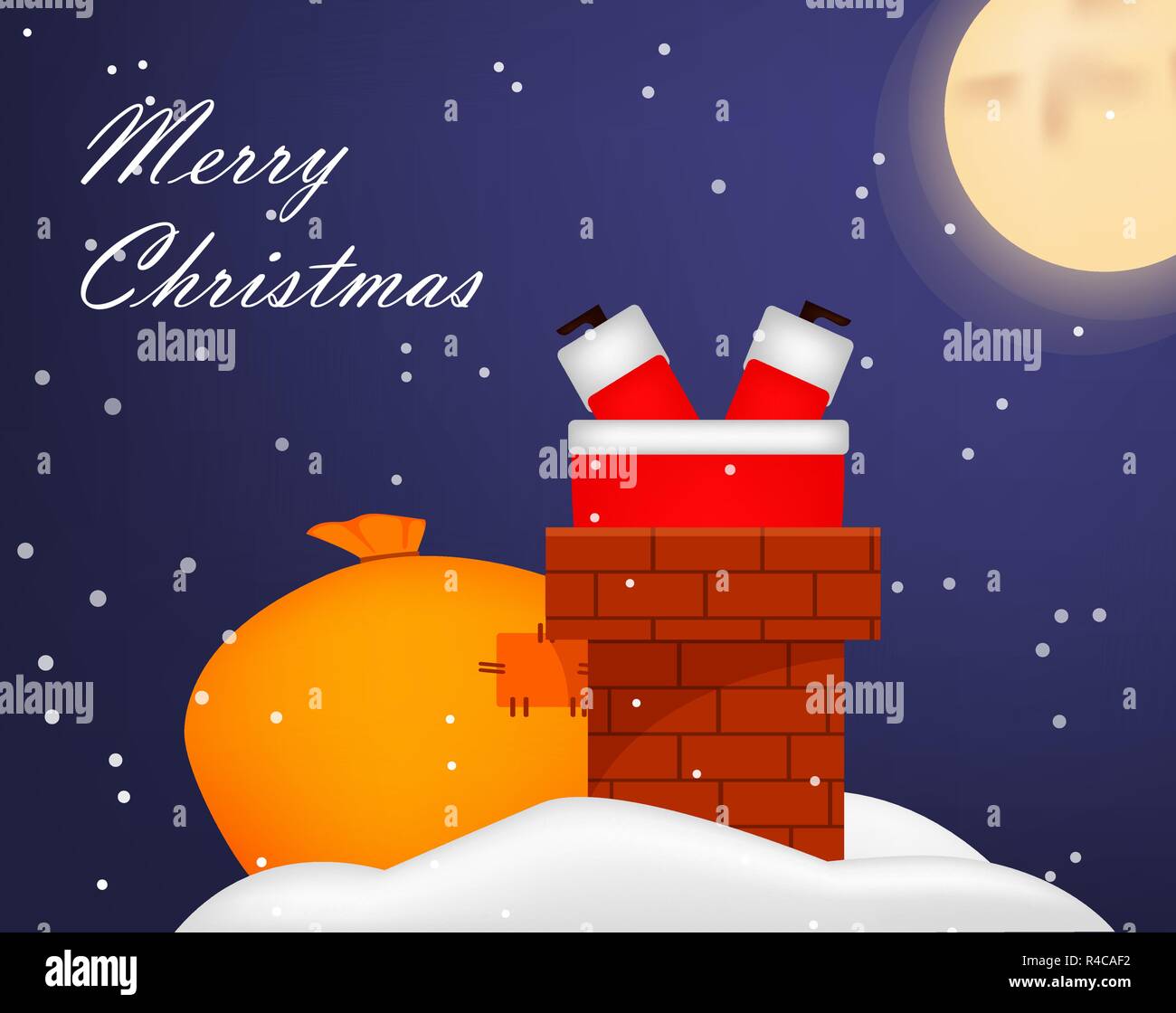 Christmas greeting card. Funny fat Santa Claus stuck in chimney. Usable ...