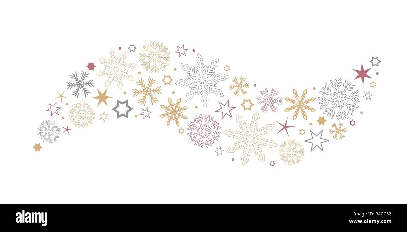 decorative christmas wave with snowflakes and stars gold silver and red vector illustration EPS10 Stock Vector