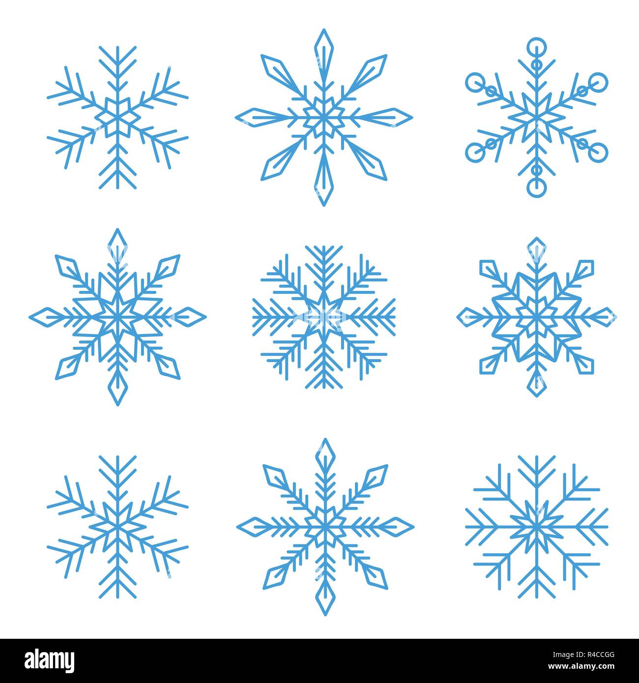 set of blue different snowflakes isolated on white background vector illustration EPS10 Stock Vector