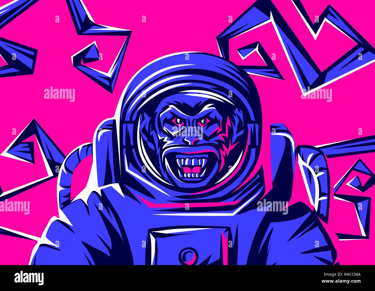 Angry monkey head in spacesuit. Stock Vector