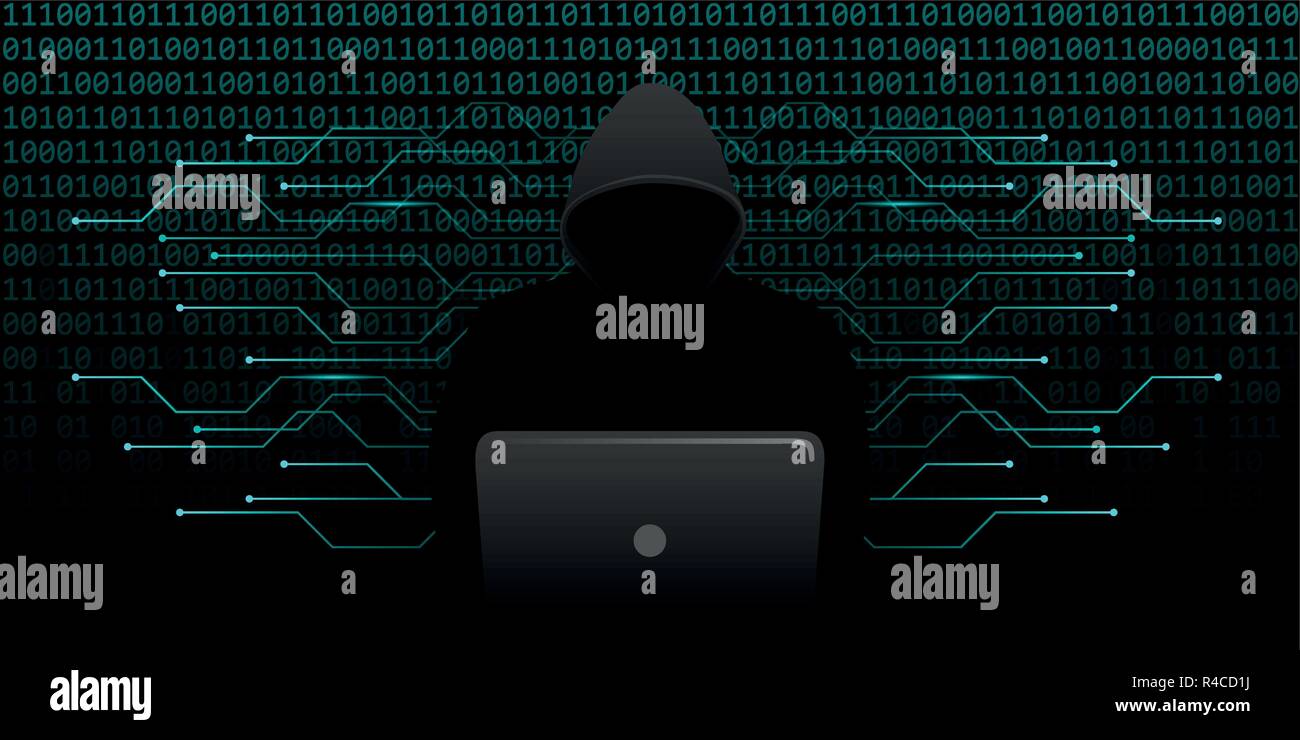 computer hacker cybercrime with blue binary code web background vector illustration EPS10 Stock Vector