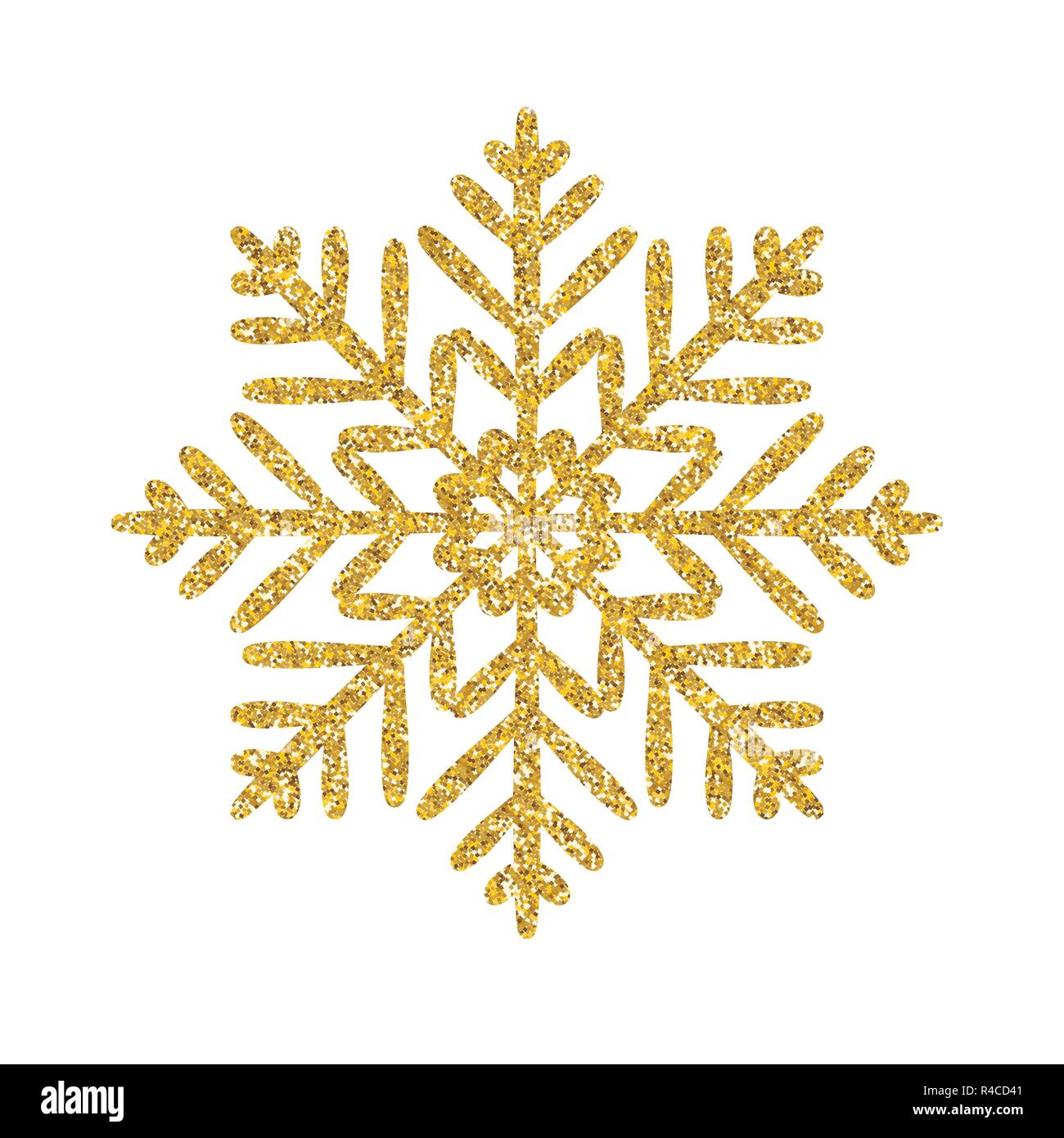Gold glitter texture snowflake isolated on white background. Vector ...