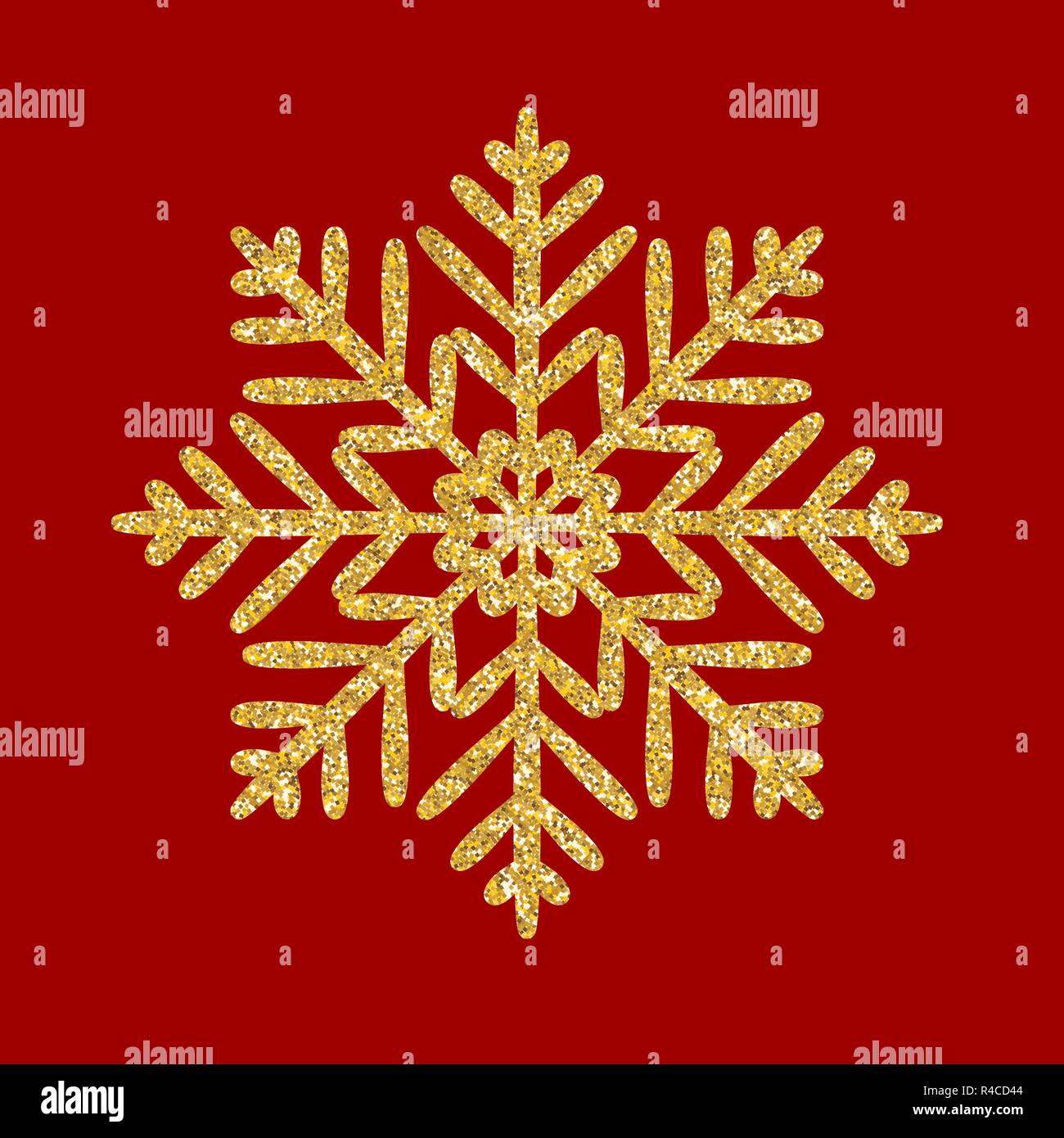 Gold glitter texture snowflake isolated on Red background. Vector ...