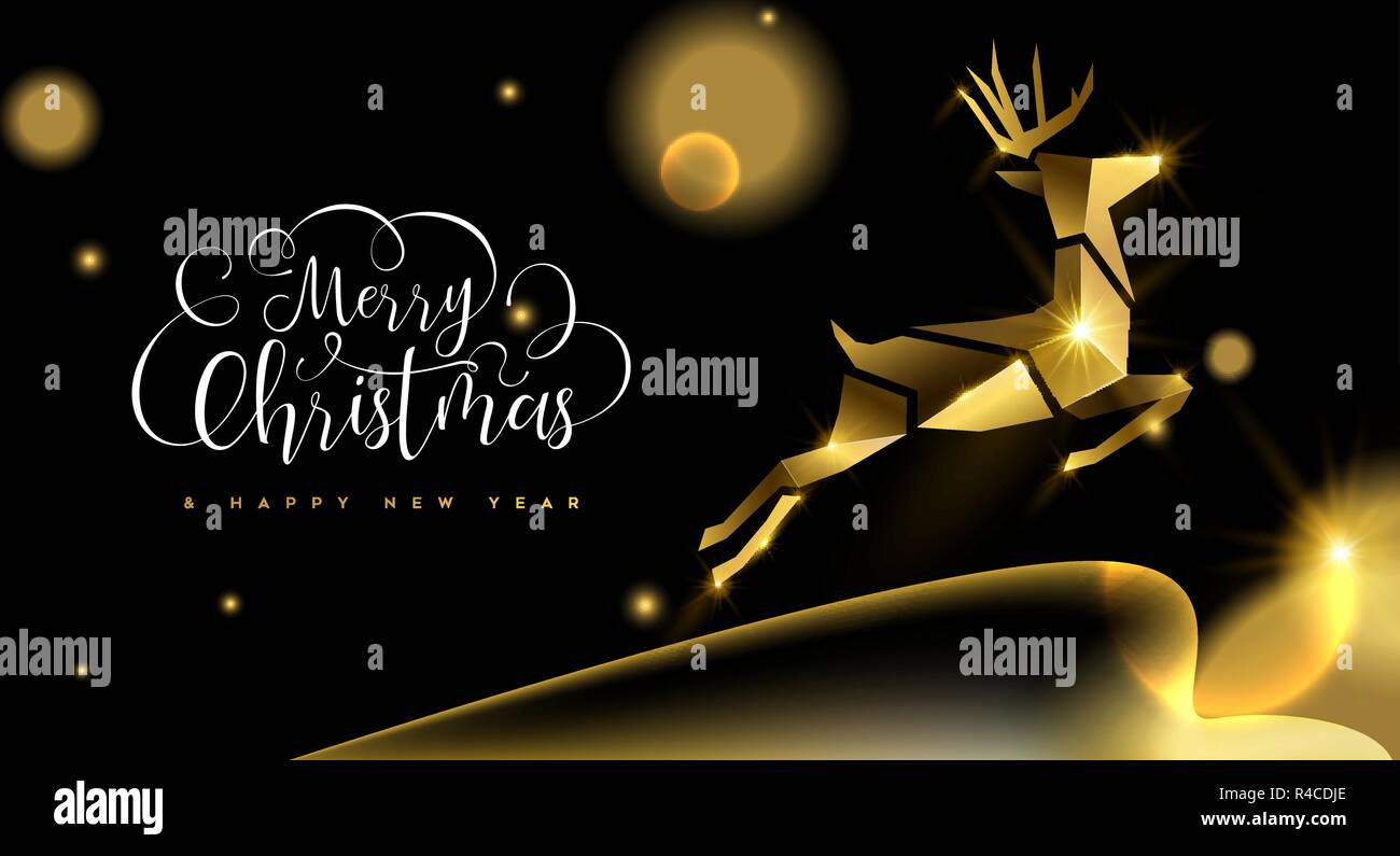 Merry Christmas Happy New Year deer greeting card illustration ...