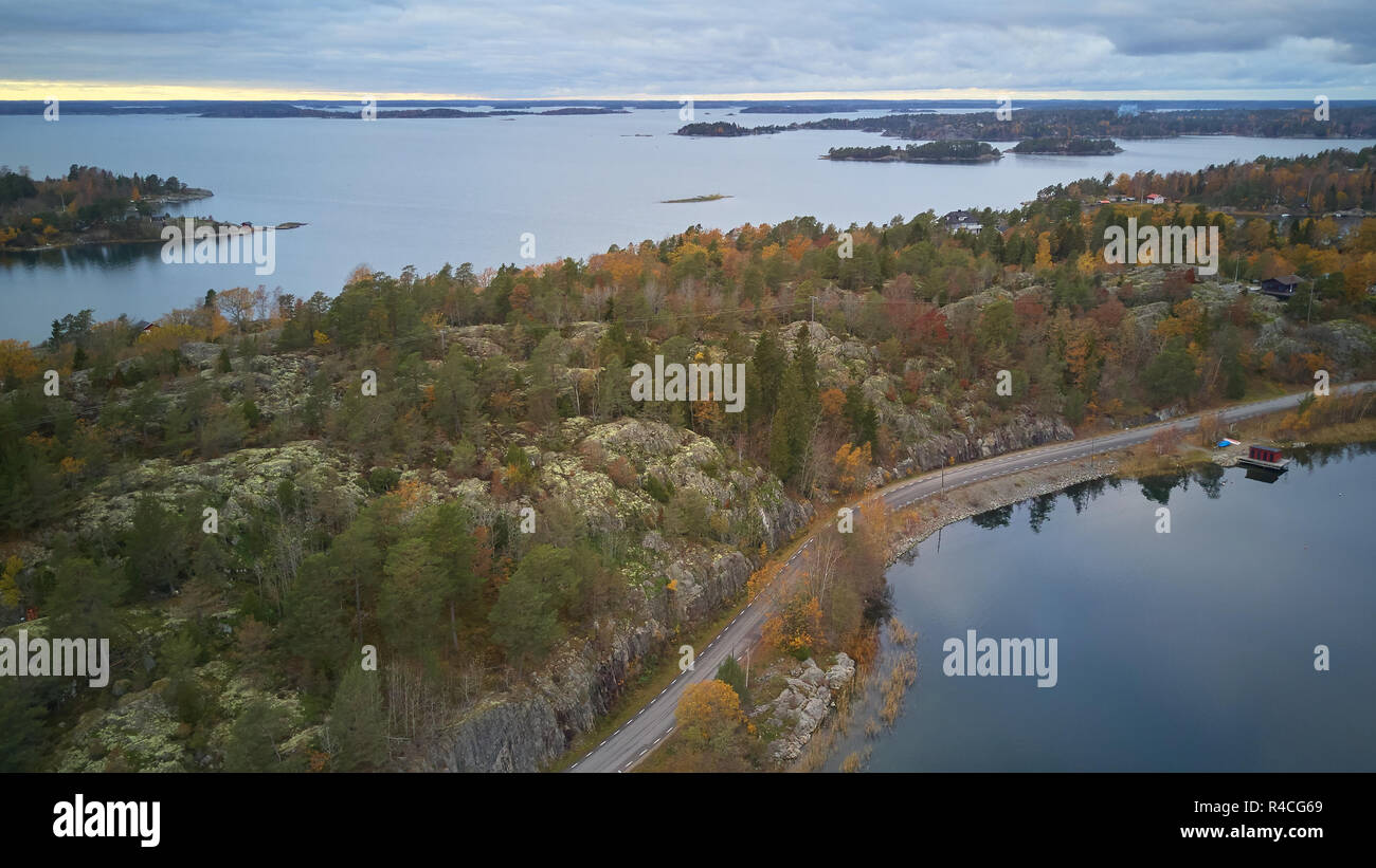 Beautiful view of the classic Swedish landscape from above. Stock Photo