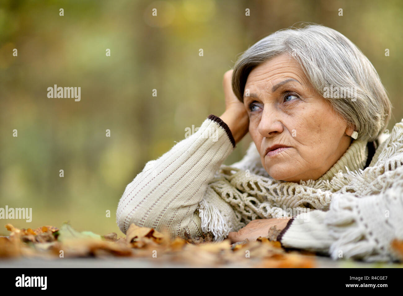 Nice cute old woman posing in forest Stock Photo Alamy