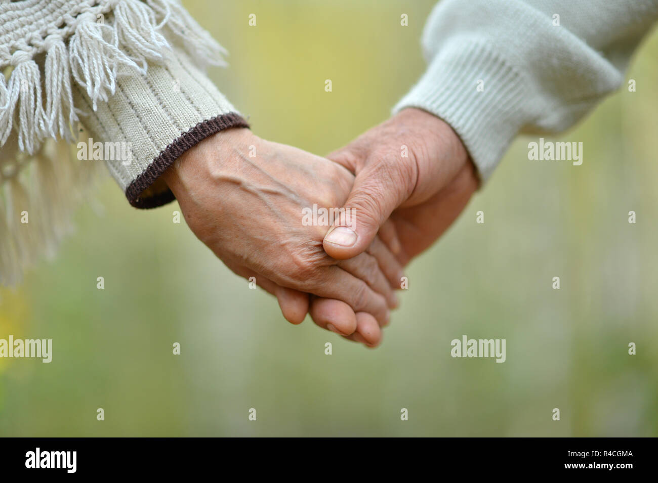 Elderly couple holding hands in autumn park Stock Photo - Alamy