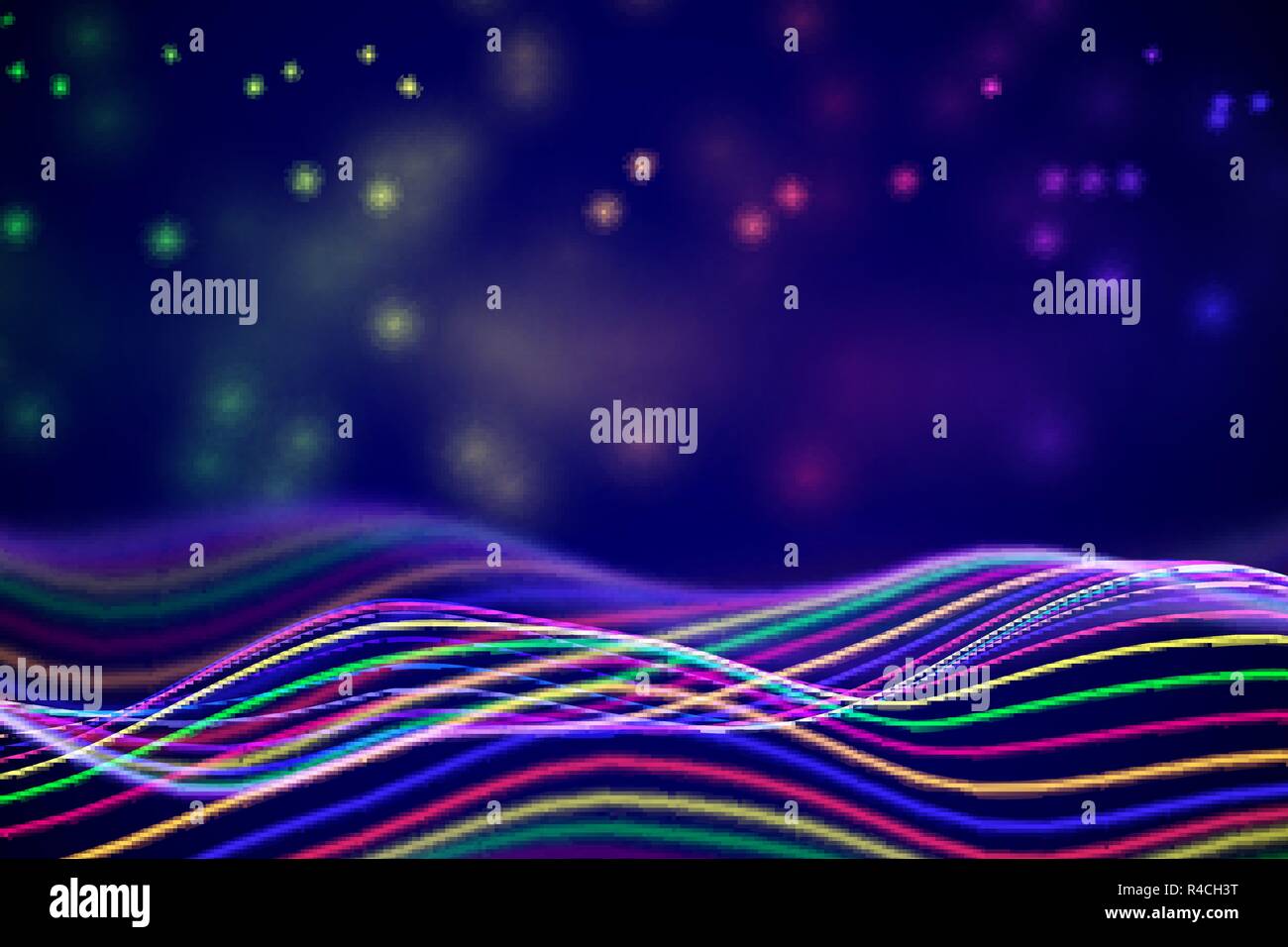 3D Sound waves with floating particles. Data abstract visualization. Stock Vector