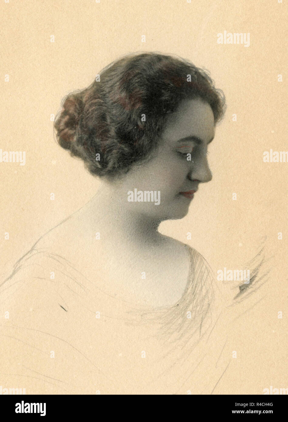 Hand colored old portrait of a woman, 1910s Stock Photo