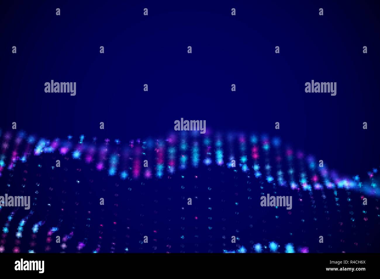 Abstract digital landscape or soundwaves with flowing particles Stock ...