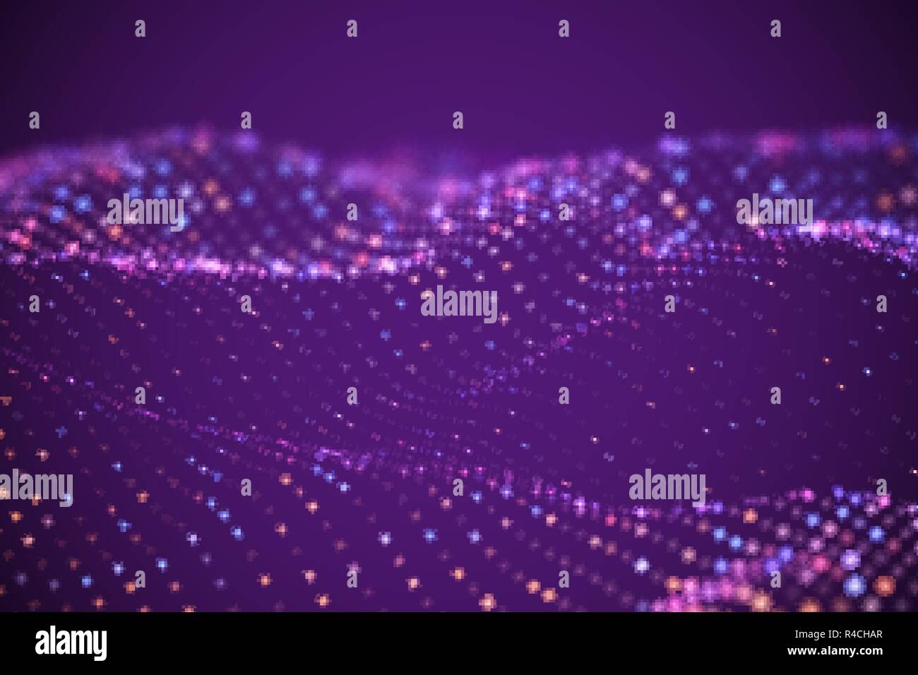 Abstract digital landscape or soundwaves with flowing particles Stock ...