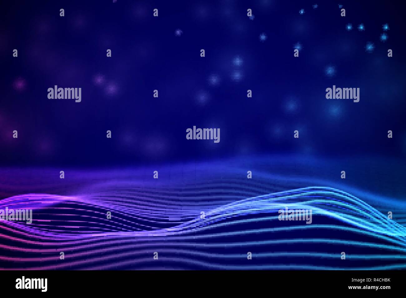 3D Sound waves with floating particles. Data abstract visualization. Stock Vector