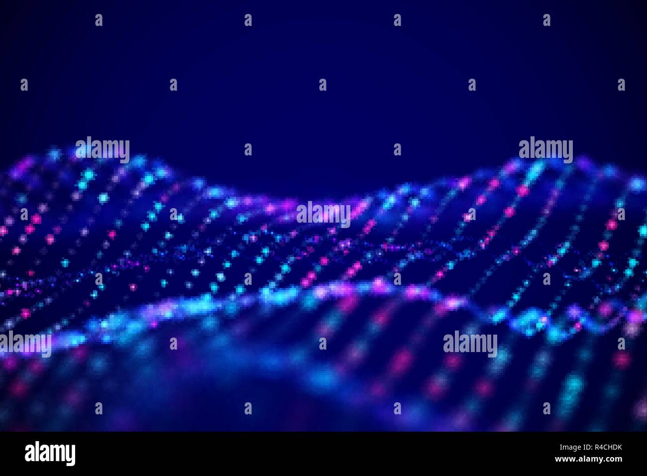 Abstract digital landscape or soundwaves with flowing particles Stock ...