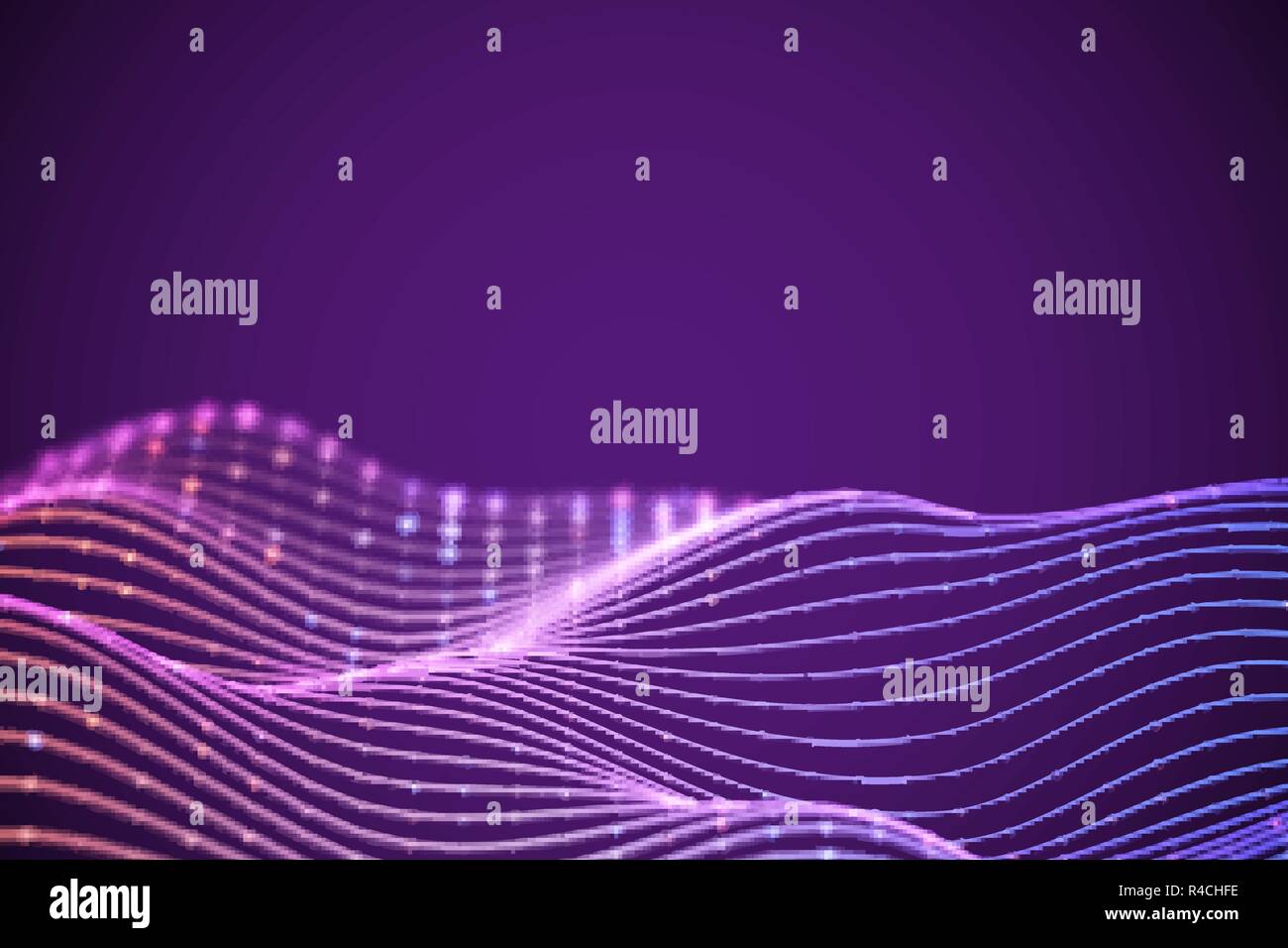 3D Sound waves with colored dots. Big data abstract visualization. Stock Vector