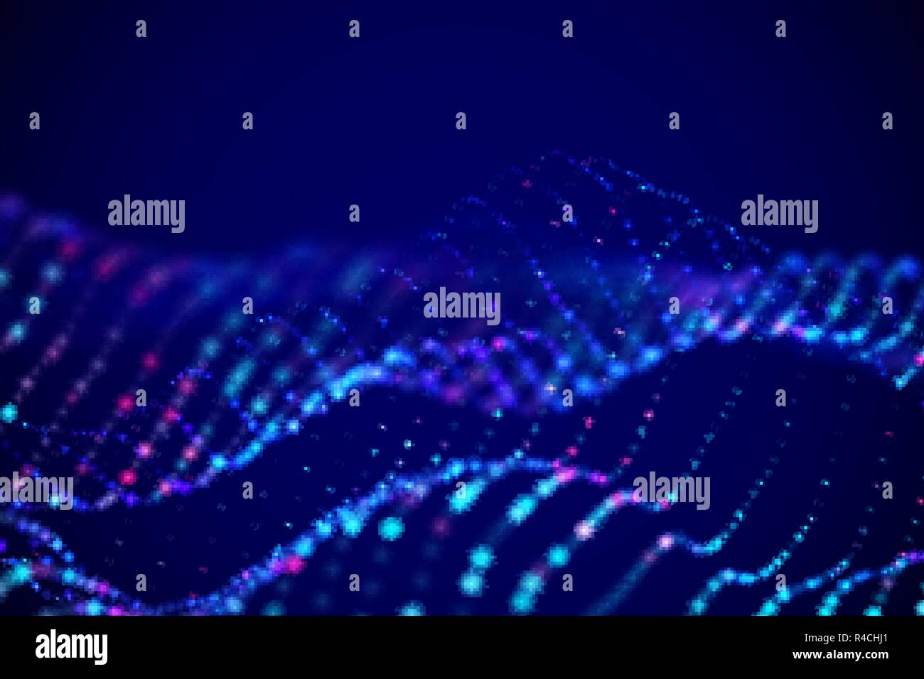 Abstract digital landscape or soundwaves with flowing particles Stock ...