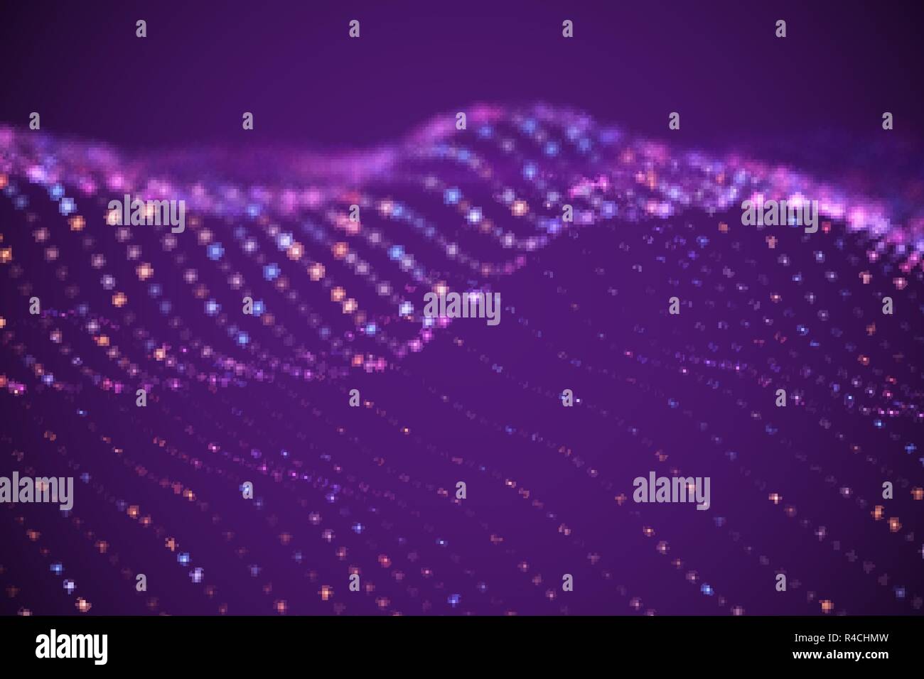Abstract digital landscape or soundwaves with flowing particles Stock ...