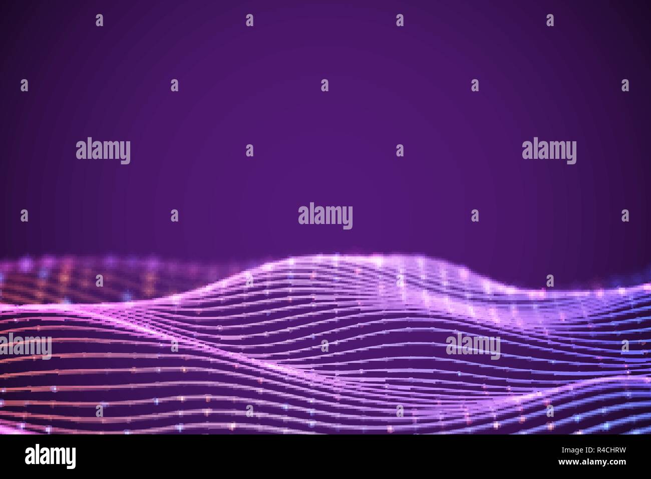 3D Sound waves with colored dots. Big data abstract visualization. Stock Vector