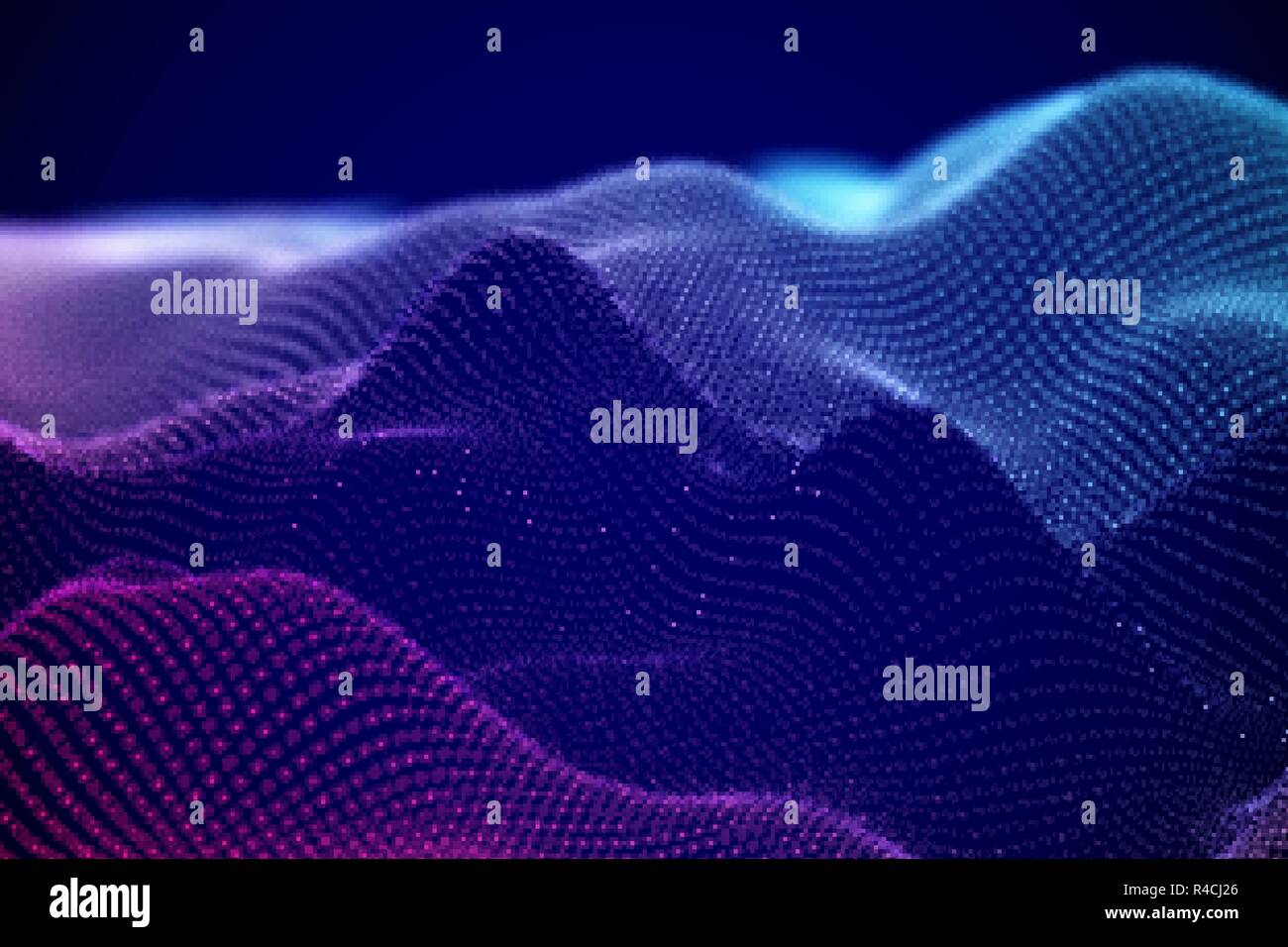 Abstract digital landscape or soundwaves with flowing particles Stock ...