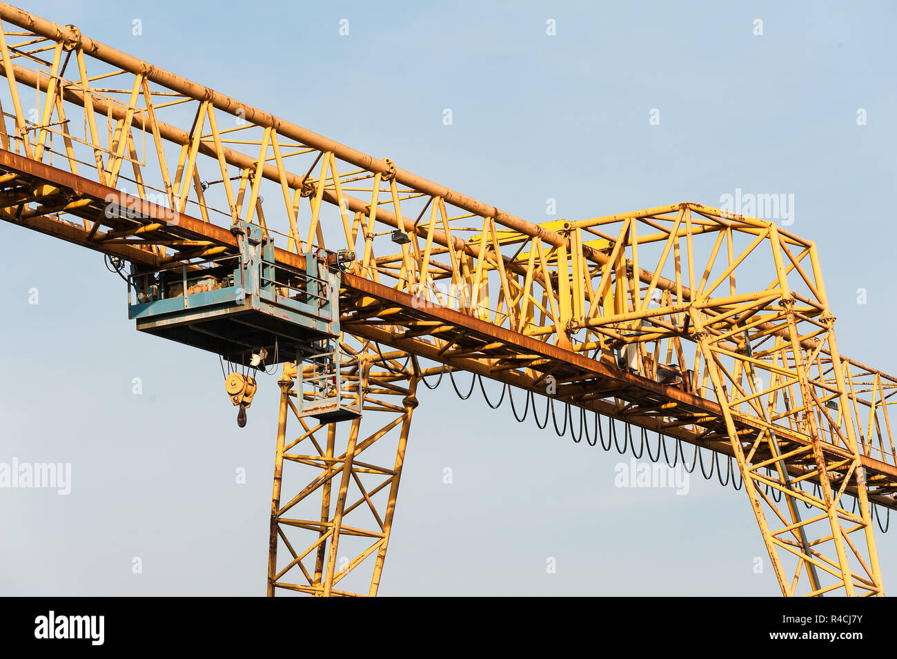 Yellow gantry crane with winch Stock Photo