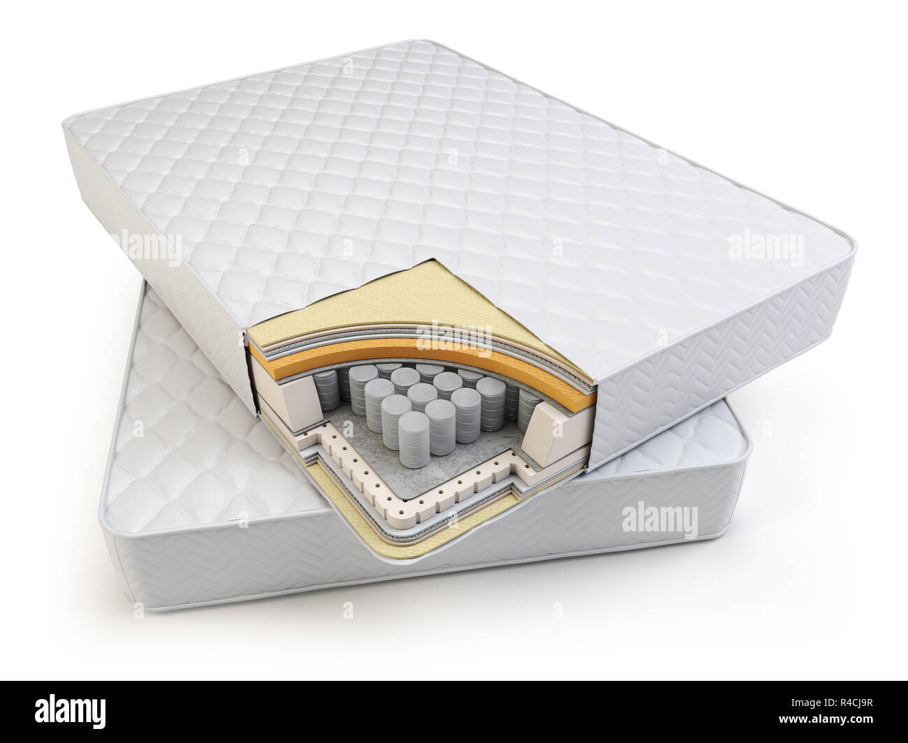 Orthopedic mattress layers and with pocket springs. 3d illustration