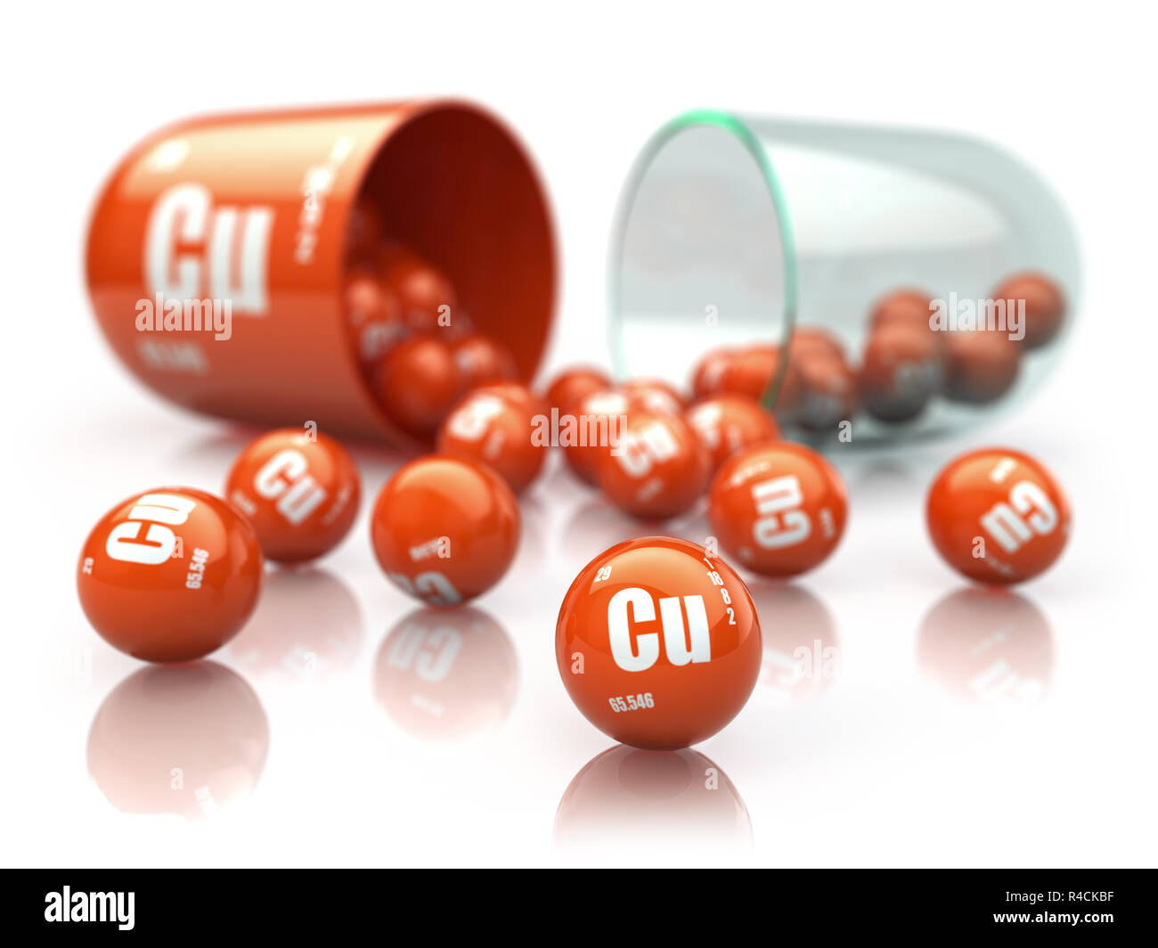 Capsule with copper CU element Dietary supplements. Vitamin pill. 3d illustration Stock Photo