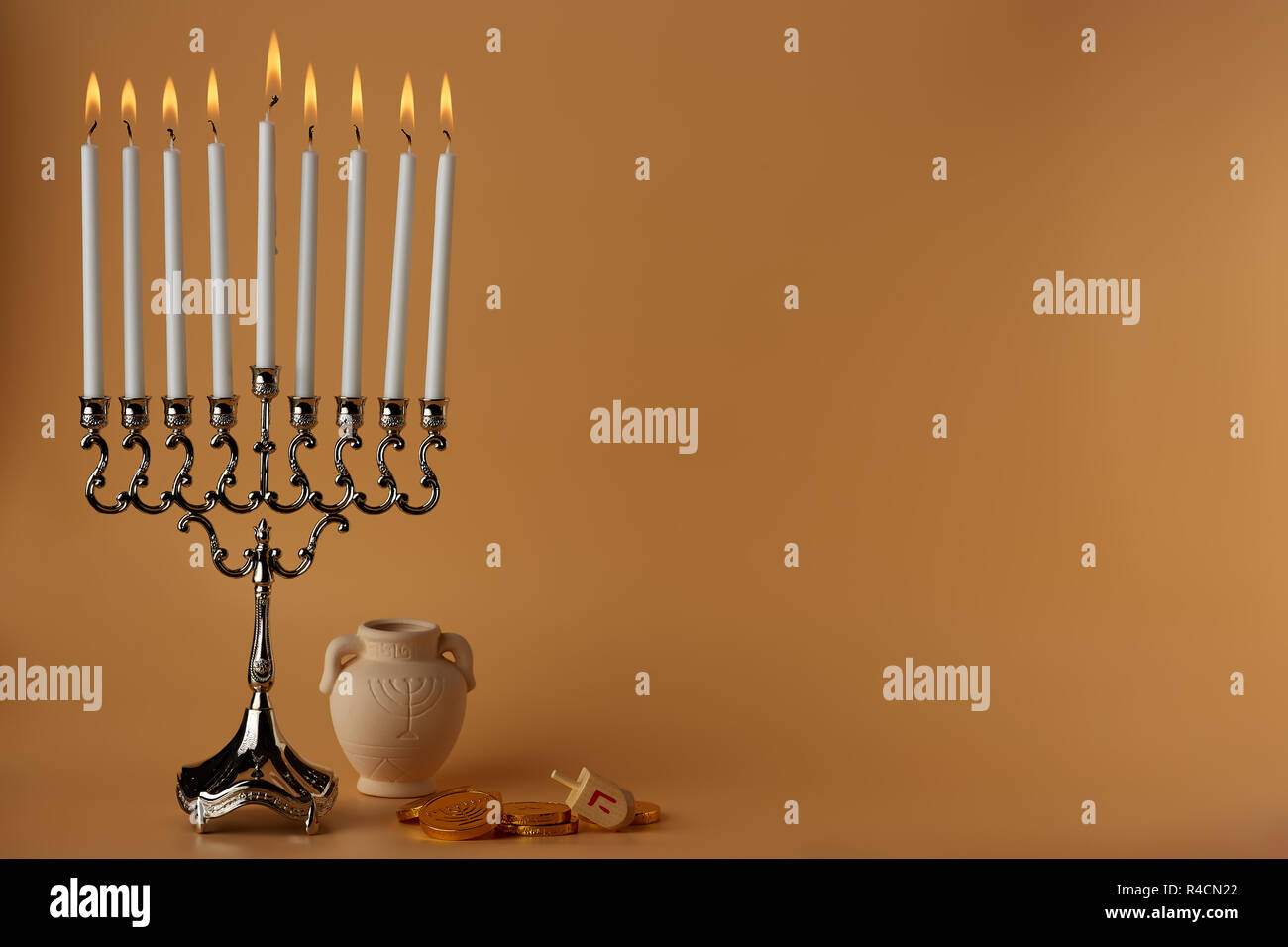 Composed lit menorah for Hanukkah celebration Stock Photo Alamy