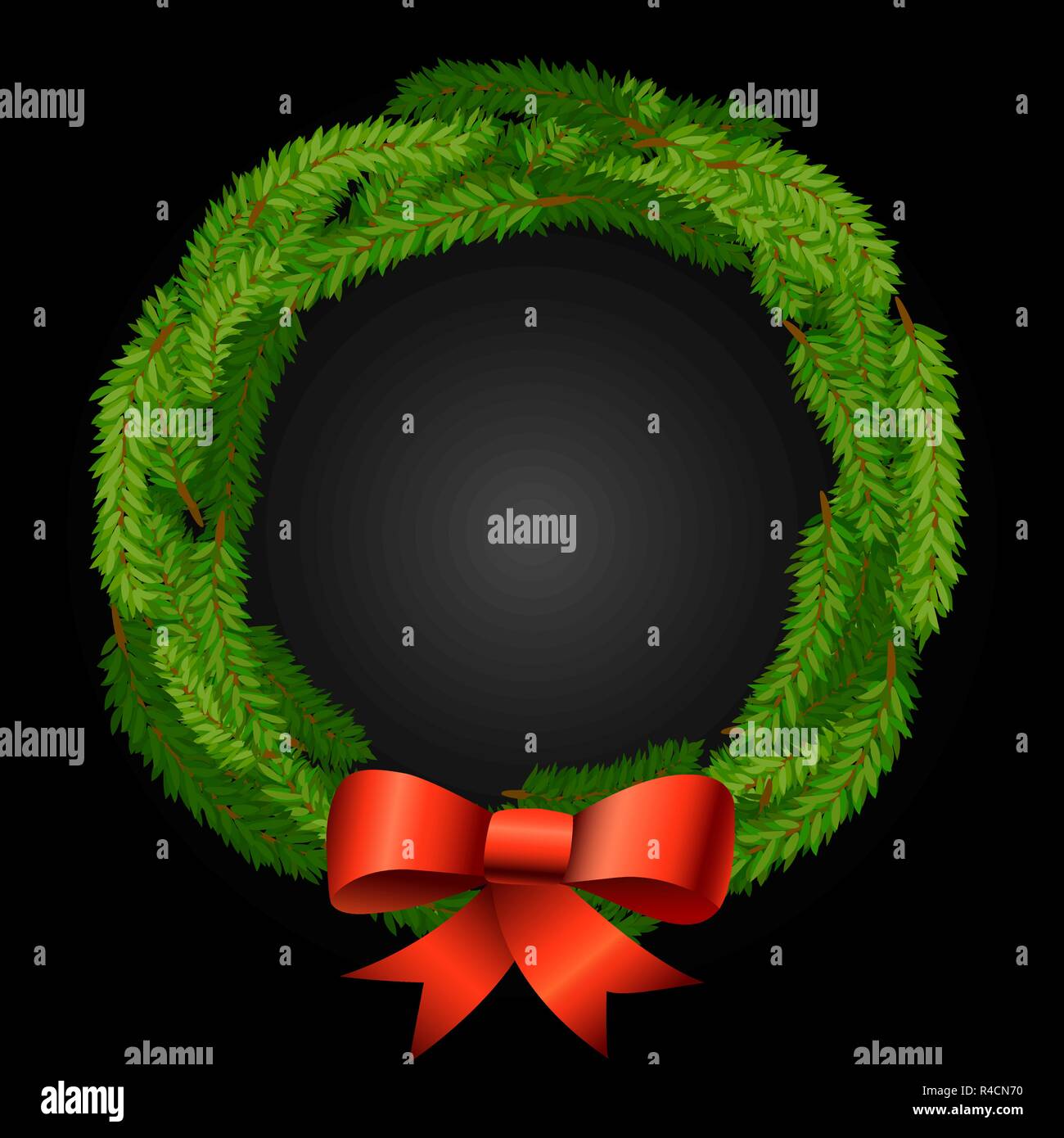 christmas wreath background with fir or pine branches and red bow of ...