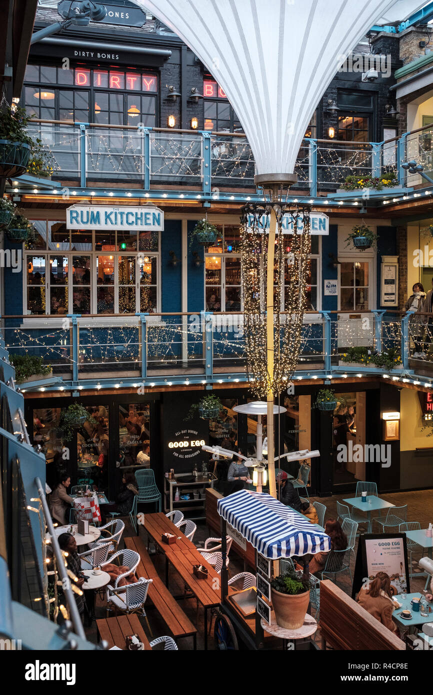 UK,Lonon,Kingly Court  Carnaby’s iconic Kingly Court is a three-storey alfresco food and dining destination in the heart of London’s West End. The uni Stock Photo