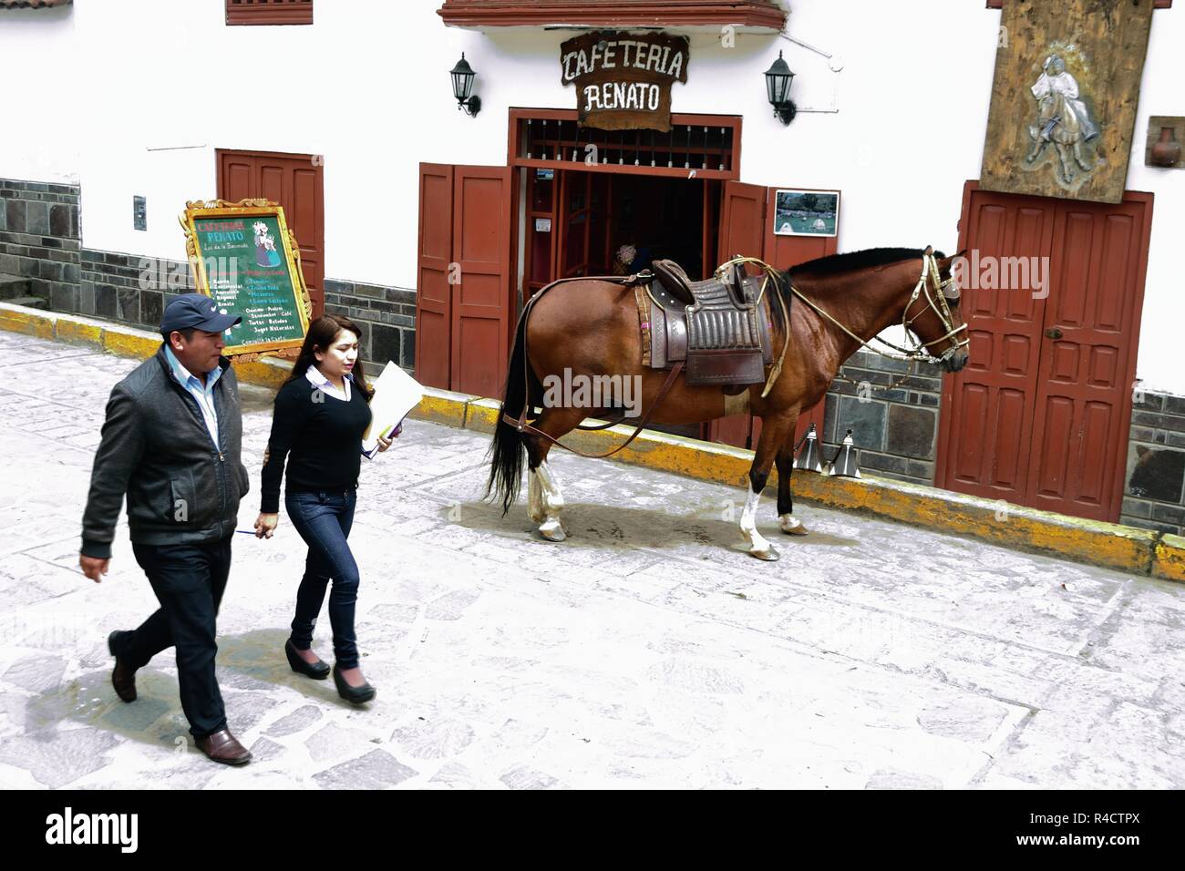Restaurant in CHAVIN de Huantar. Department of Ancash.PERU                     Stock Photo