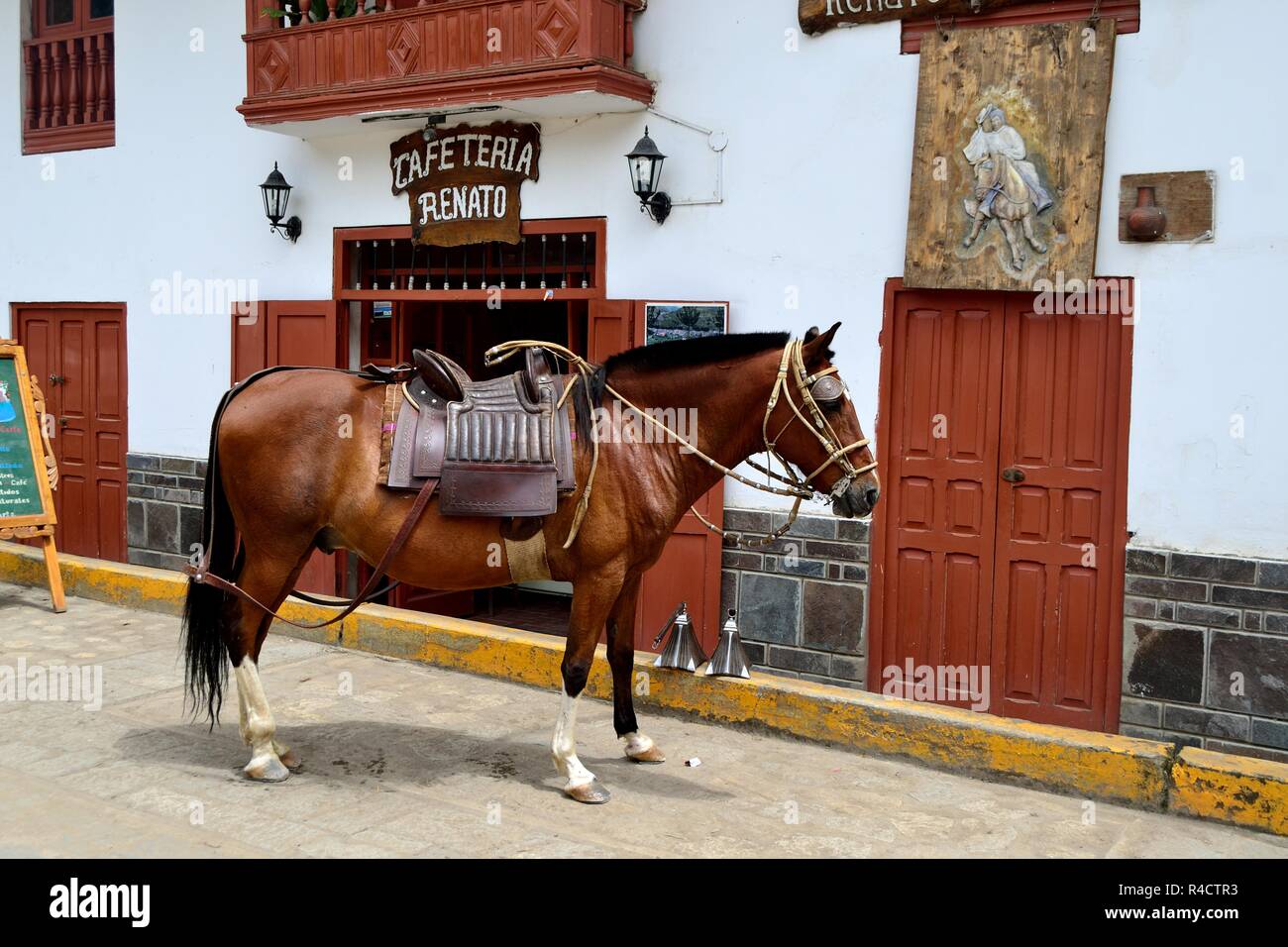 Cafeteria Restaurant in CHAVIN de Huantar. Department of Ancash.PERU                     Stock Photo