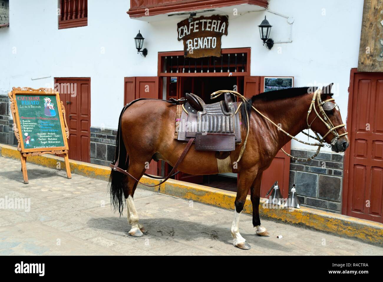 Cafeteria Restaurant in CHAVIN de Huantar. Department of Ancash.PERU                     Stock Photo