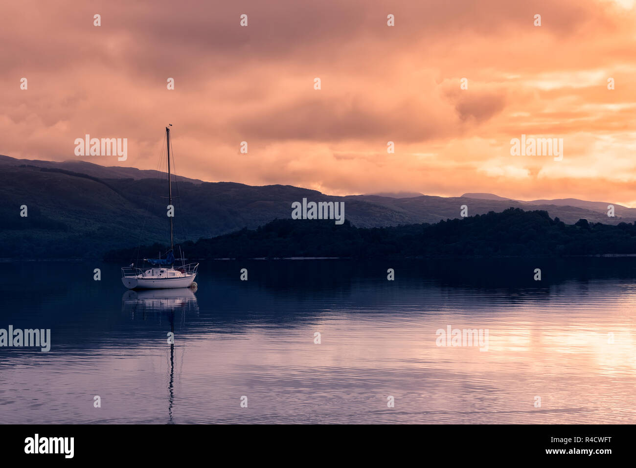 West shore of Loch Lomond in the quaint village of Luss near Glasgow, Scotland. Stock Photo