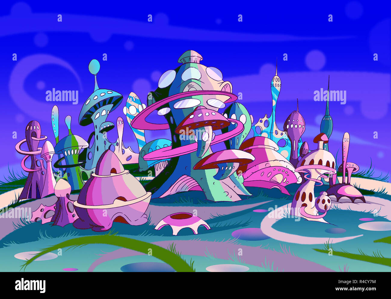 Mystery Wonderland. Fantastic Alien City Stock Photo - Alamy