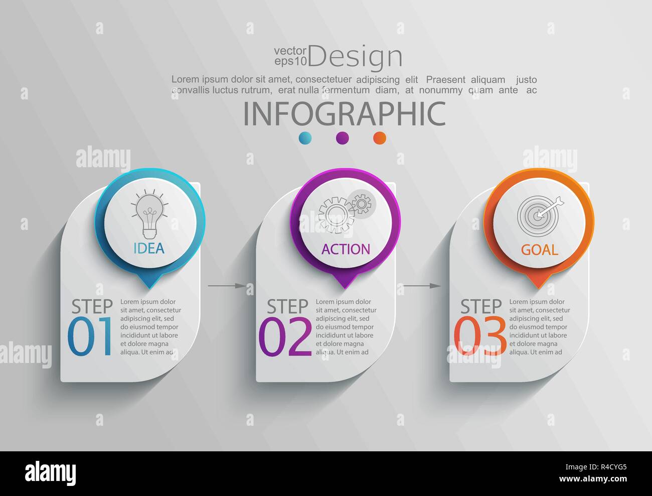 Paper infographic template with 3 options for presentation and data visualization. Business process chart.Diagram with three steps to success.For content, flowchart, workflow.Vector illustration Stock Vector