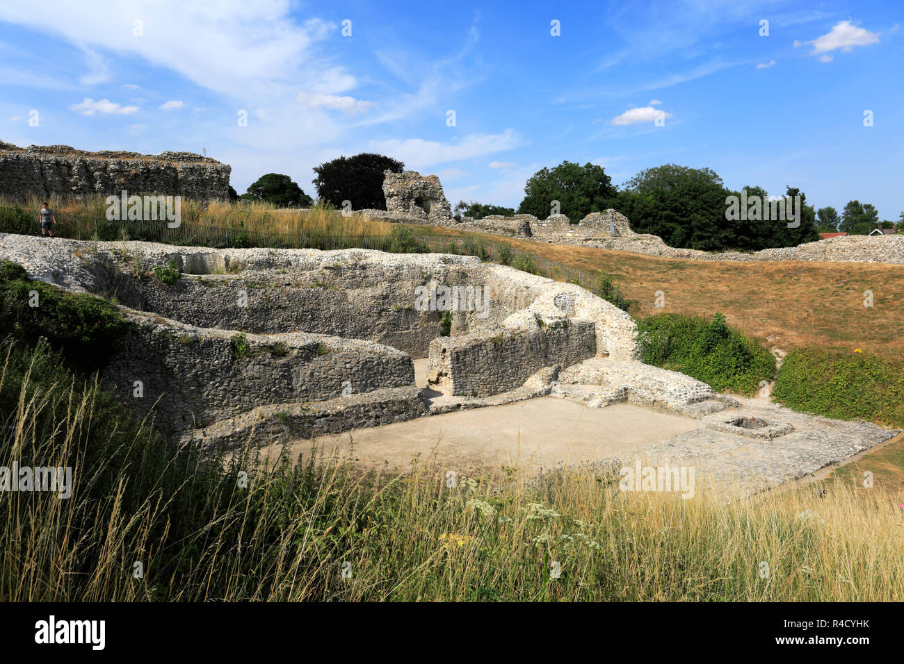 Summertime view of the ruins of Castle Acre Castle, Castle Acre village, North Norfolk, England, UK Stock Photo