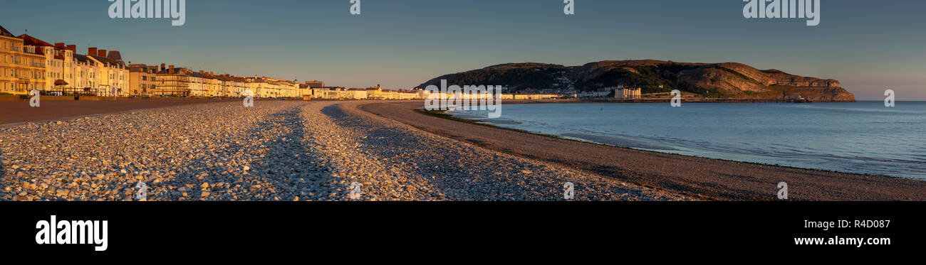 Panorama of Llandudno North Shore at sunrise on the North Wales coast Stock Photo