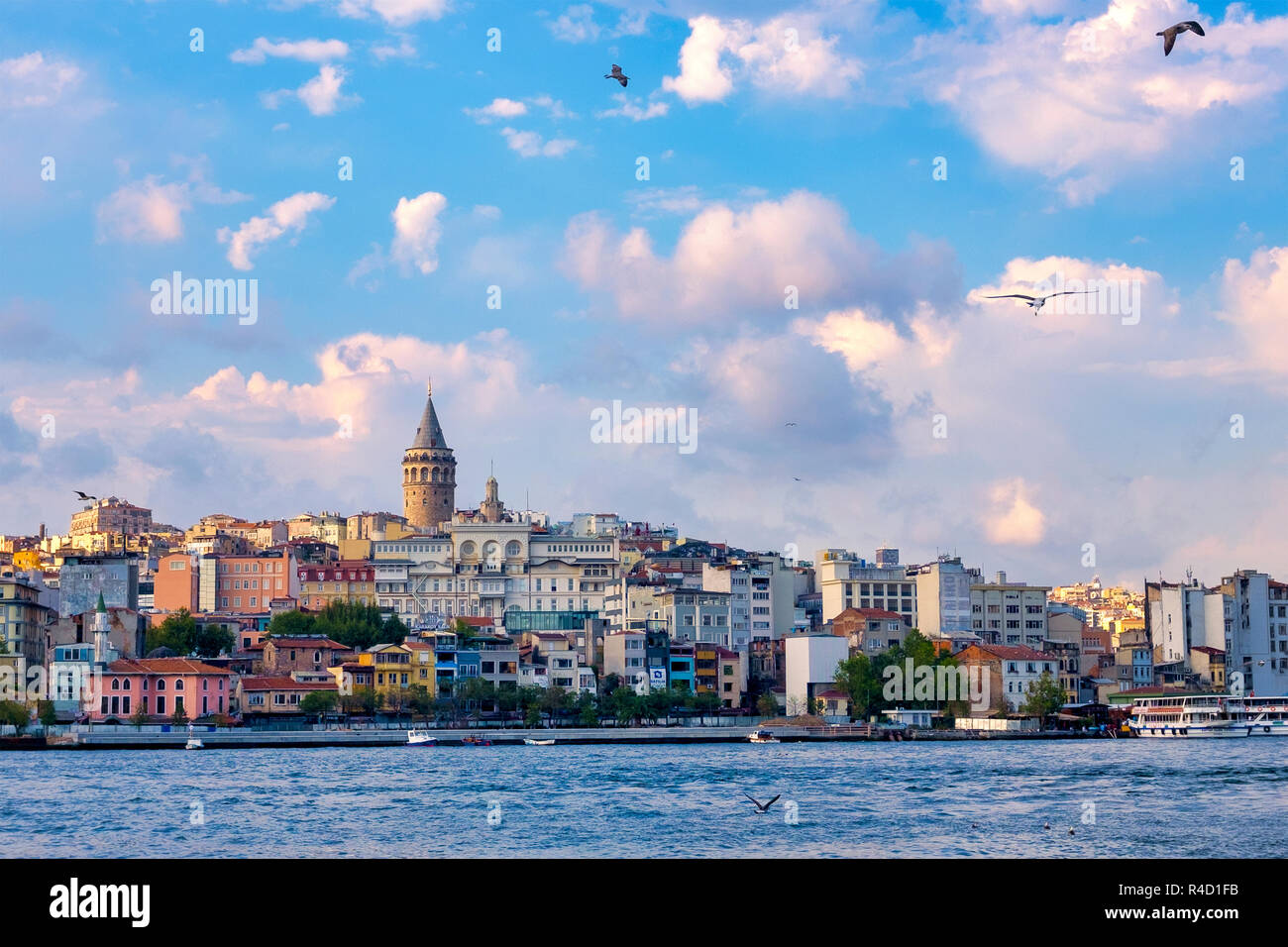 A view of the Karaköy skyline from the Bosphorus, Istanbul, Turkey Stock Photo
