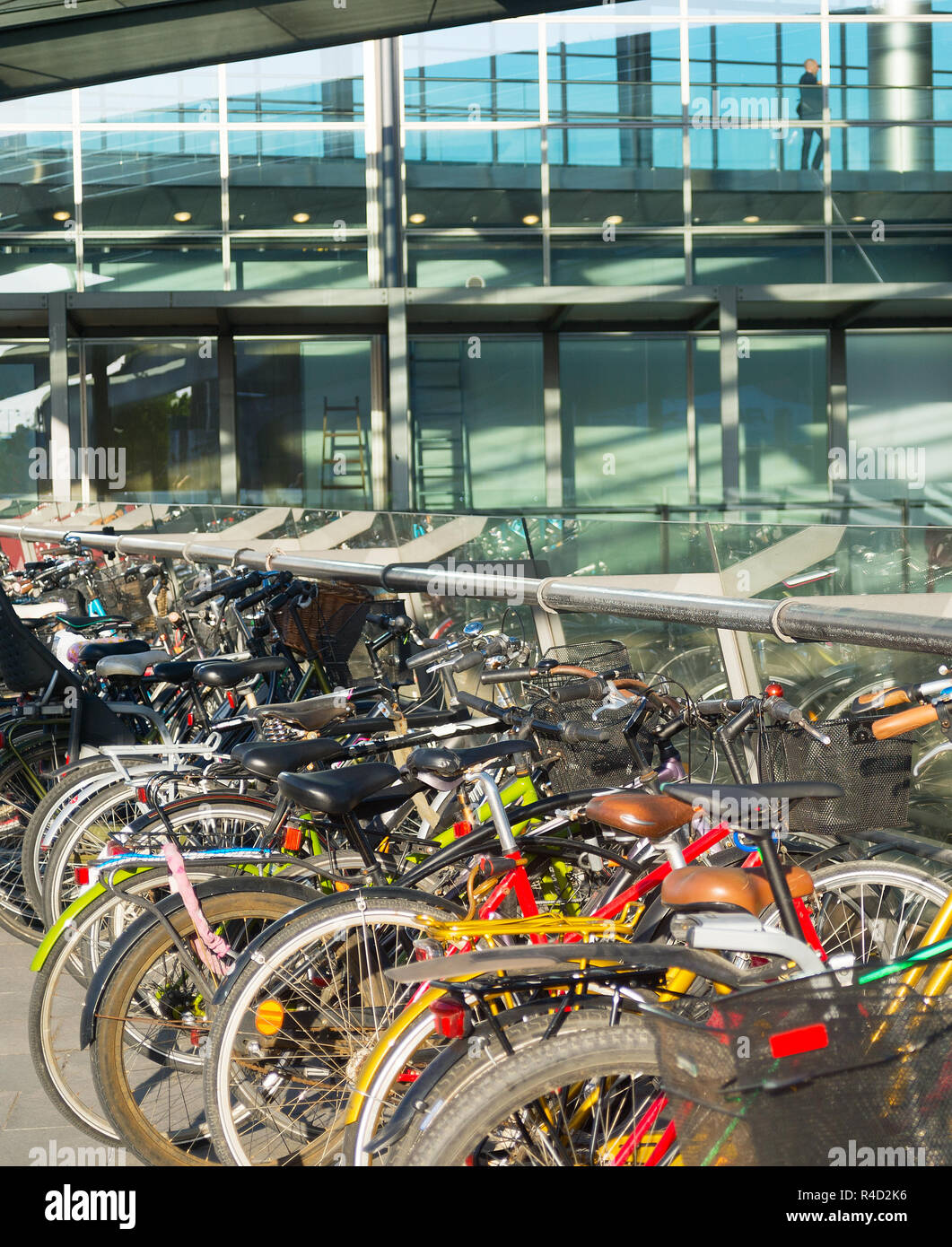 Bicycles at a parking at airport. Copenhagen, Denmark Stock Photo