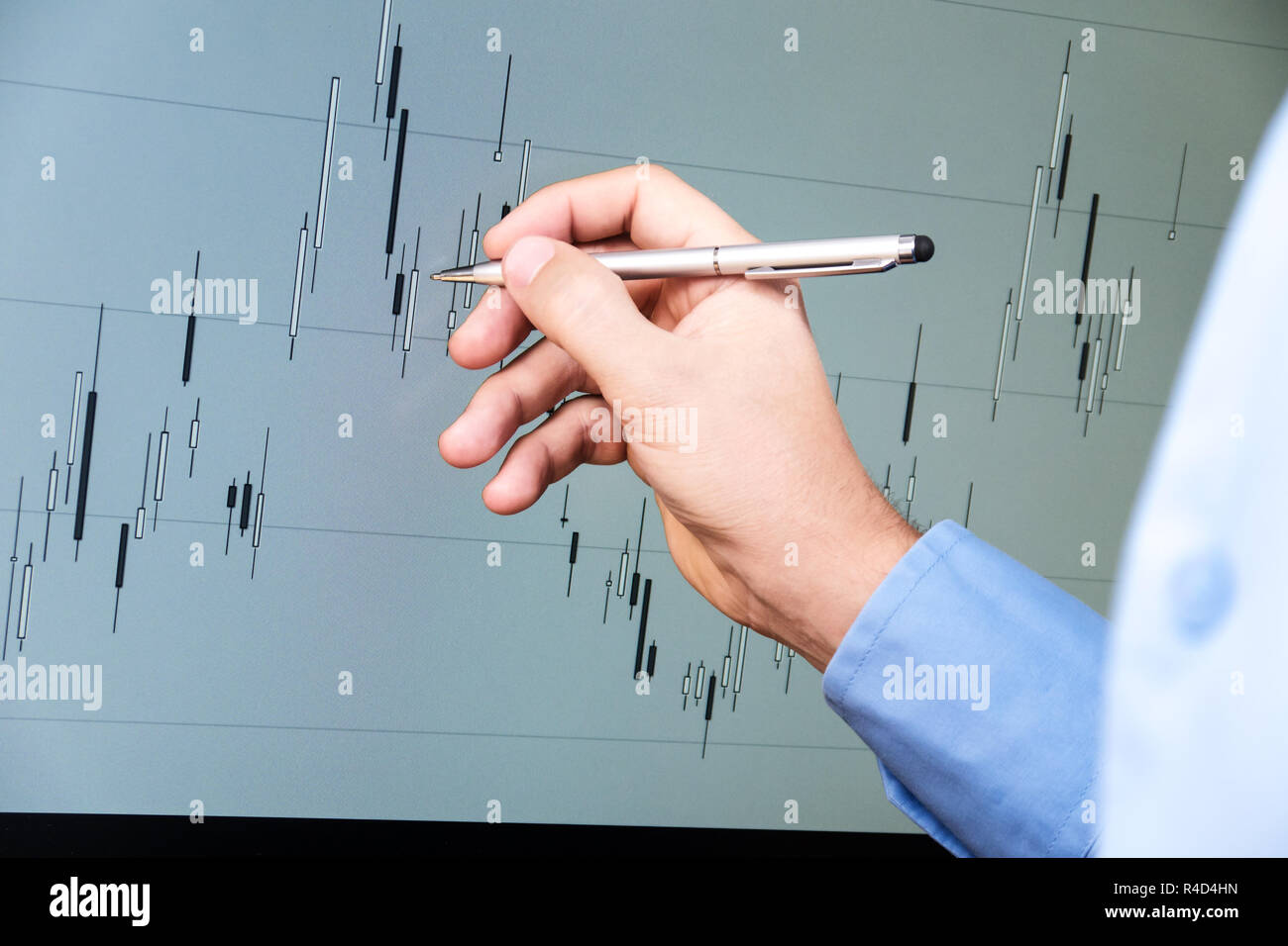 chart analysis on candlestick chart Stock Photo - Alamy